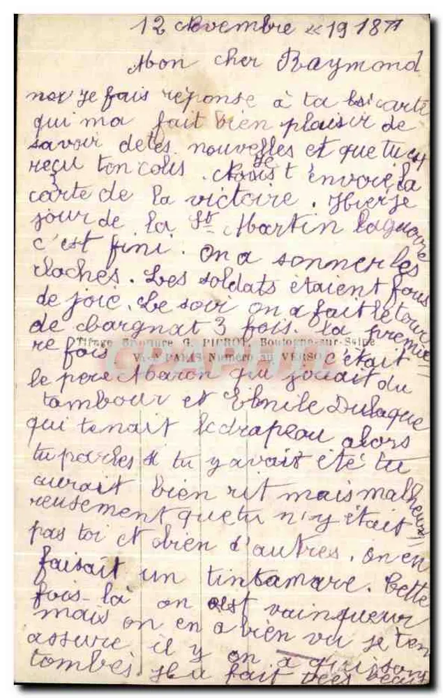 Soldat et enfants — scène de guerre avec texte poétique — Editeur Paris n°631 - Verso