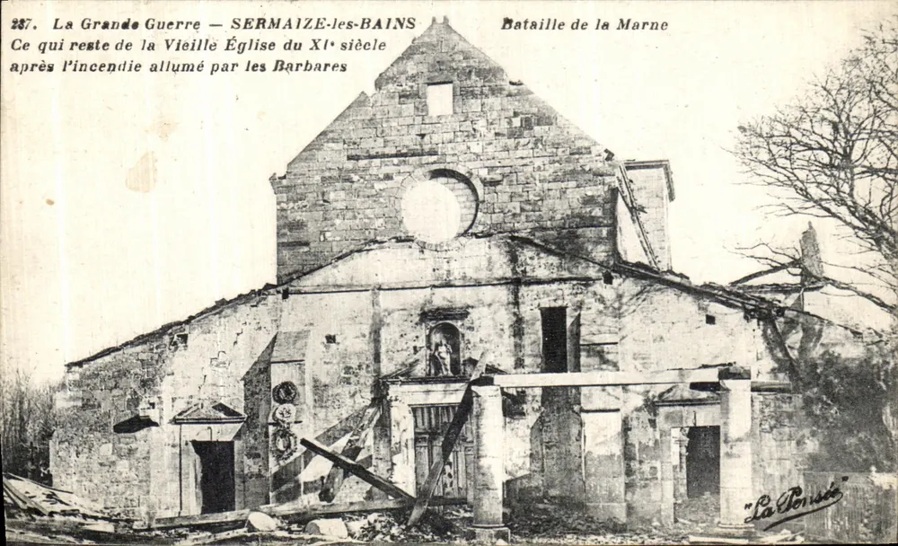 Sermaize-les-Bains — Ruinen der 11. Jahrhundertkirche nach dem Brand der Barbaren — La Pensée - Vorderseite