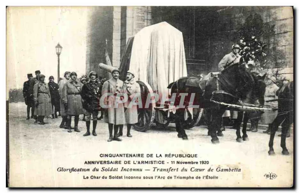 Glorifizierung des Unbekannten Soldaten — Überführung des Herzens Gambettas — 11. November 1920 — Verlag B.L.D. - Vorderseite