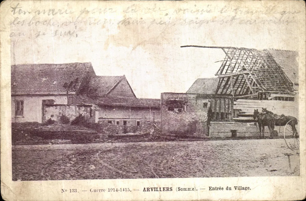 Arvilliers (Somme) — Eingang des Dorfes — Huret Éditeur, n° 133 - Vorderseite