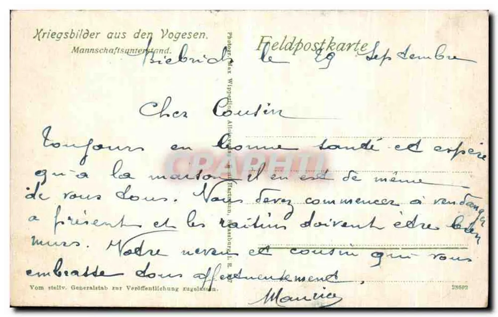 Ansicht von Krieburt — Vogesen — Feldpostkarte - Rückseite