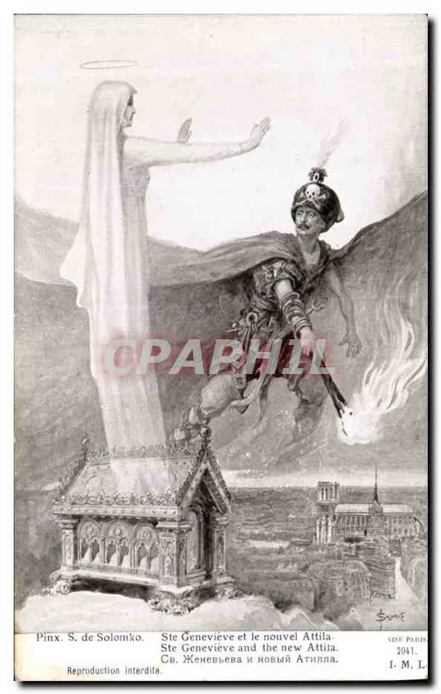 Sainte Geneviève und der neue Attila — mythische Szene — S. de Solomko, n° 2041, VIVE PARIS - Vorderseite