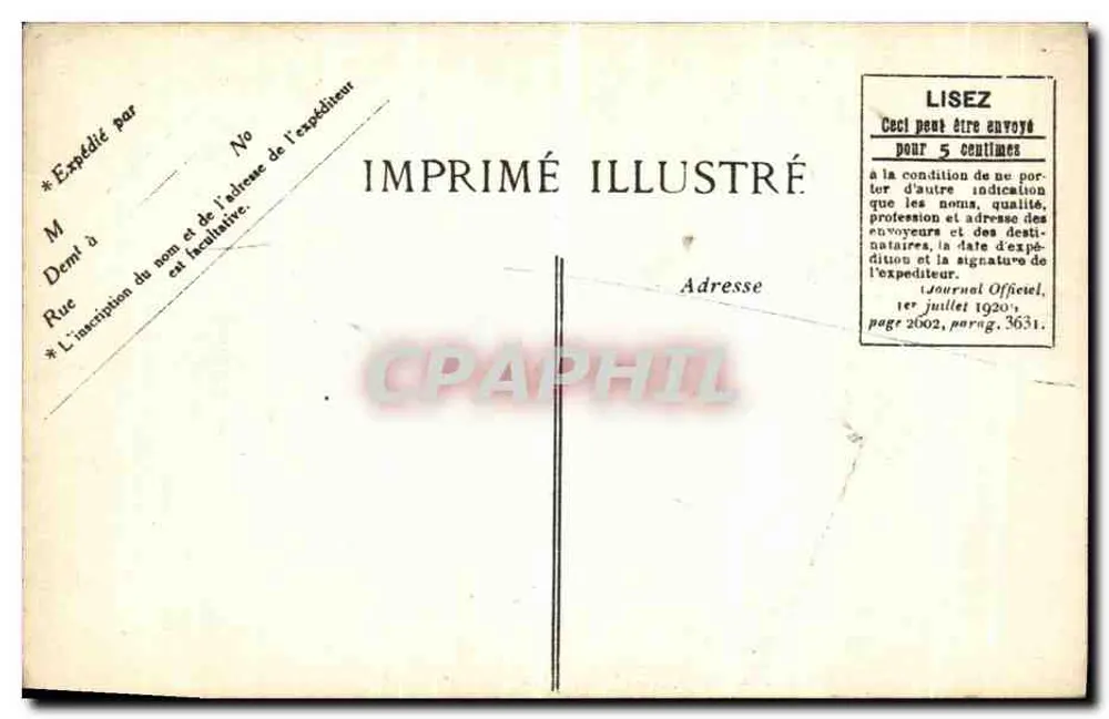 Glorification du Soldat Inconnu — Transfert du Cœur de Gambetta — Anniversaire de l'Armistice 11 Novembre 1920 — Imprimé Illustré - Rückseite