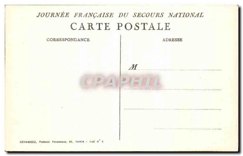 Sessão de socorro — Dia Francês do Socorro Nacional — Devambez, Passage Panoramars, Paris — Visé N° 5 - Verso
