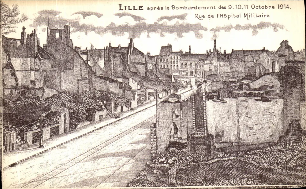 Lille nach dem Bombardement vom 9.-10.-11. Oktober 1914 — Rue de l'Hôpital Militaire - Vorderseite