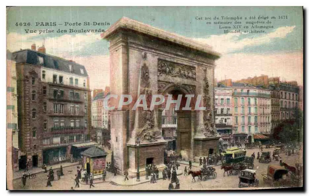 Paris — Porte Saint-Denis — Ansicht aus den Boulevards — E. Le Delay, Verlag 1877, Boulevard de Sébastopol, Paris - Vorderseite