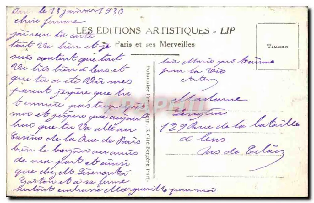 Paryż - Place de l'Opéra — widok Opery Garniera i Chocolat Contreau — wydawca LIP, nr 486 - Rewers