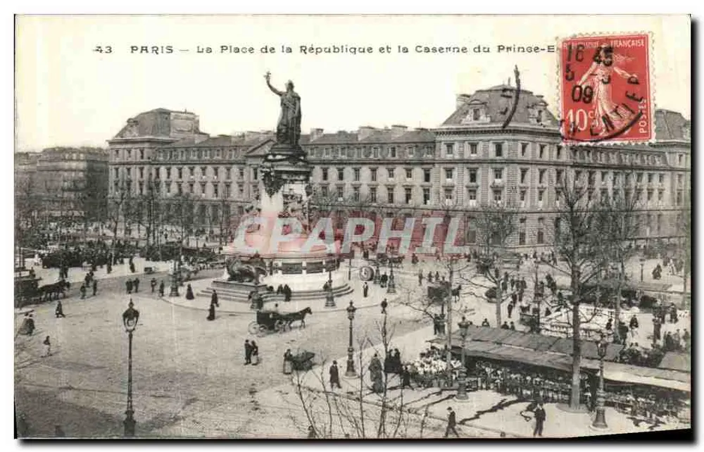 Paris — Place de la République und Caserne du Prince-Eugène — Verlag nicht sichtbar, Nr. 43 - Vorderseite
