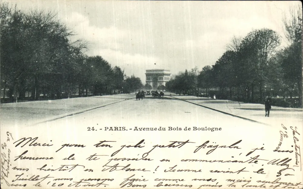 Paris — Avenue du Bois de Boulogne — Blick zum Arc de Triomphe — unbekannter Verlag, n° 24 - Vorderseite