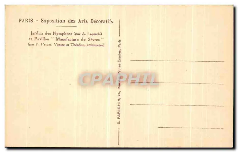 Gärten der Nymphéas — Ausstellung der dekorativen Künste — Verlag E. Papeghin, 24, Rue des Petites Écuries, Paris - Rückseite