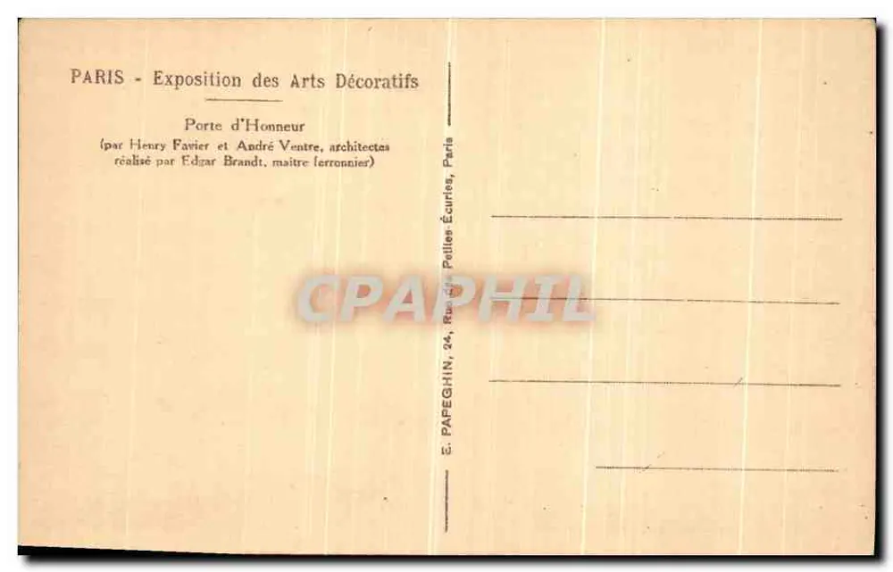 Paris - Exposition des Arts Décoratifs — Porte d'Honneur — Architekten Henry Favier und André Ventre - Rückseite