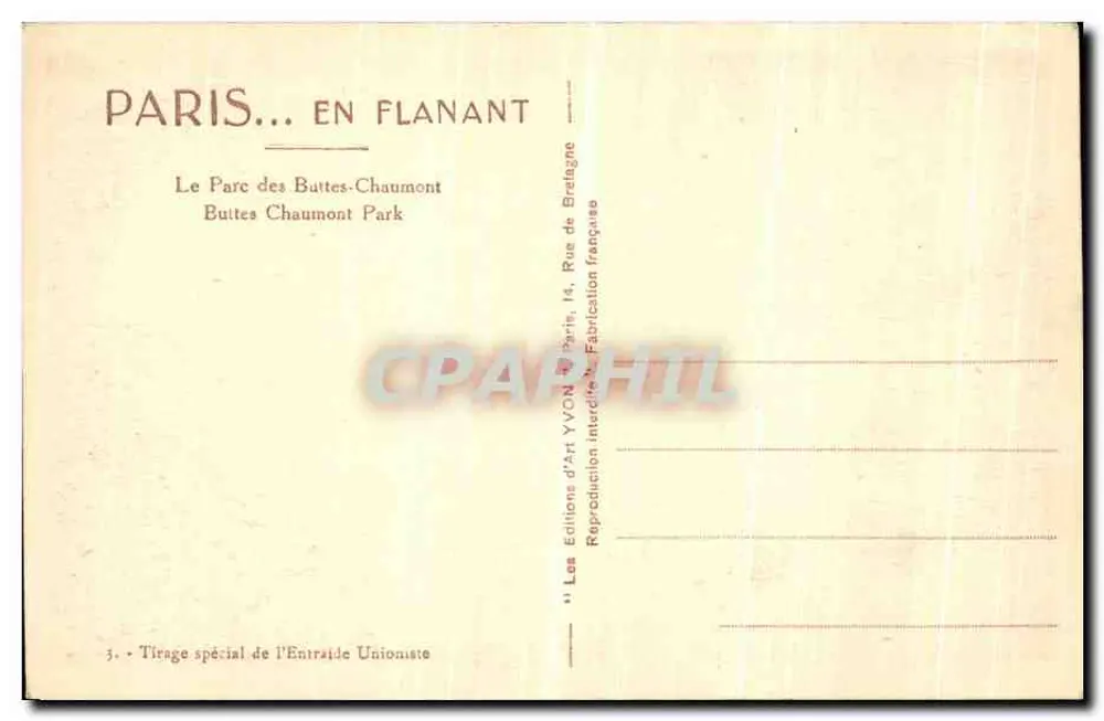Het Park van de Buttes-Chaumont — Parijs — Edities van Kunst YVON - Achterkant