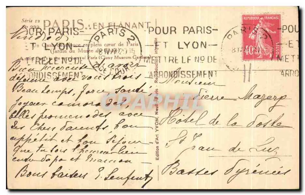 Jardin du Musée de Cluny — scène de jardin avec statues et lierre — Édition d'Art YVON - Verso