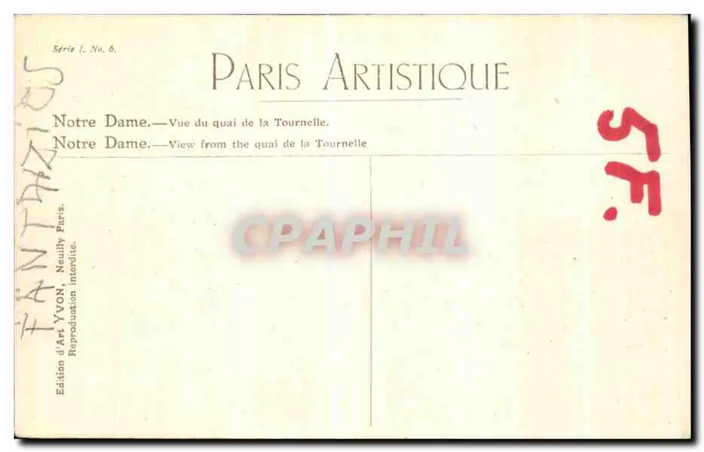 Notre Dame — Ansicht vom Quai de la Tournelle — Édition d'Art YvON - Rückseite