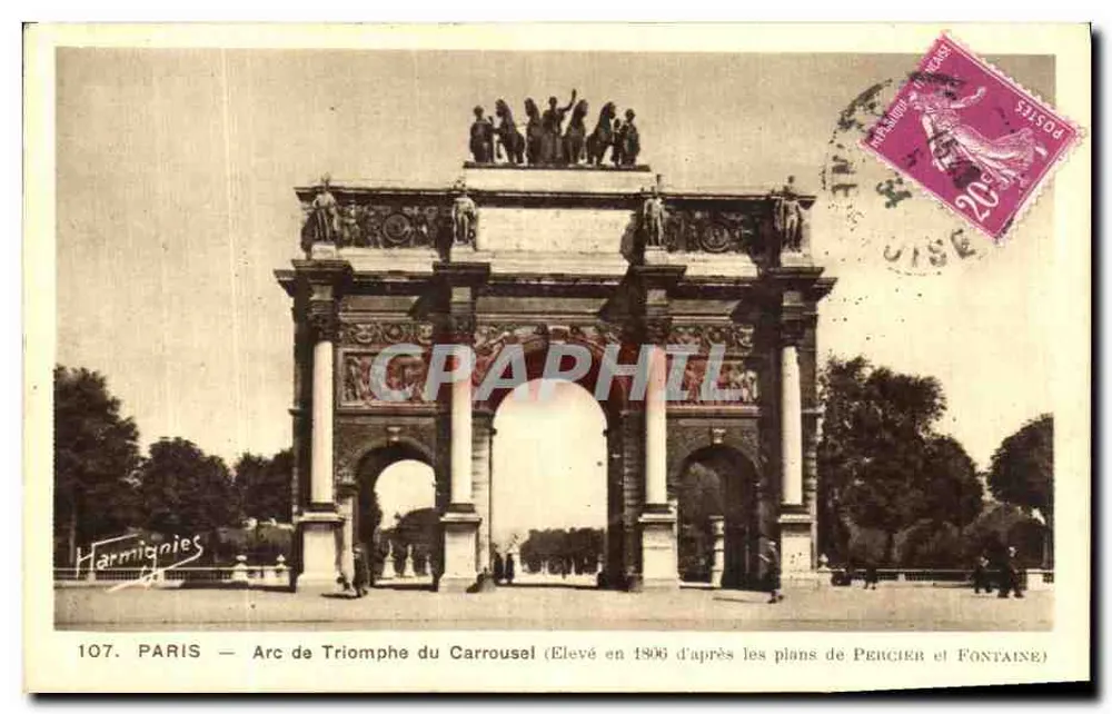 Paris — Arco do Triunfo do Carrousel — Editor E. Harmignies, n° 107 - Frente