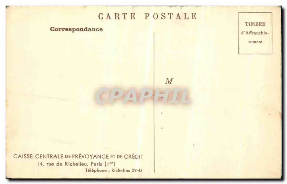 Caisse Centrale de Prévoyance et de Crédit — façade de banque à Paris — éditeur CAISSE CENTRALE DE PRÉVOYANCE ET DE CRÉDIT - Rückseite