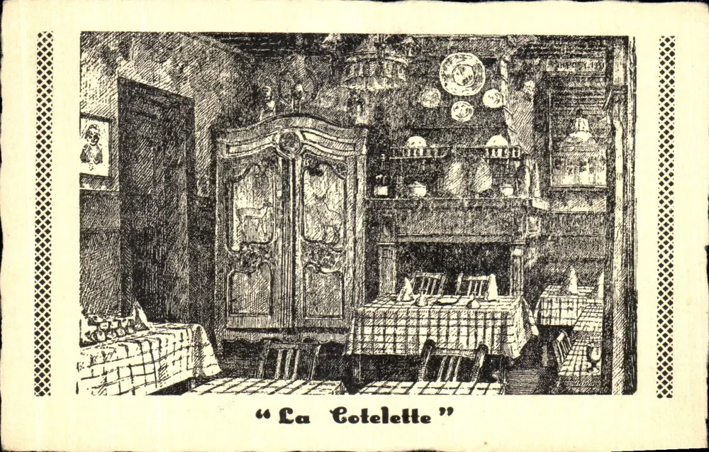 Intérieur de « La Cotelette » — restaurant parisien — éditeur « LA COTELETTE » - Frente