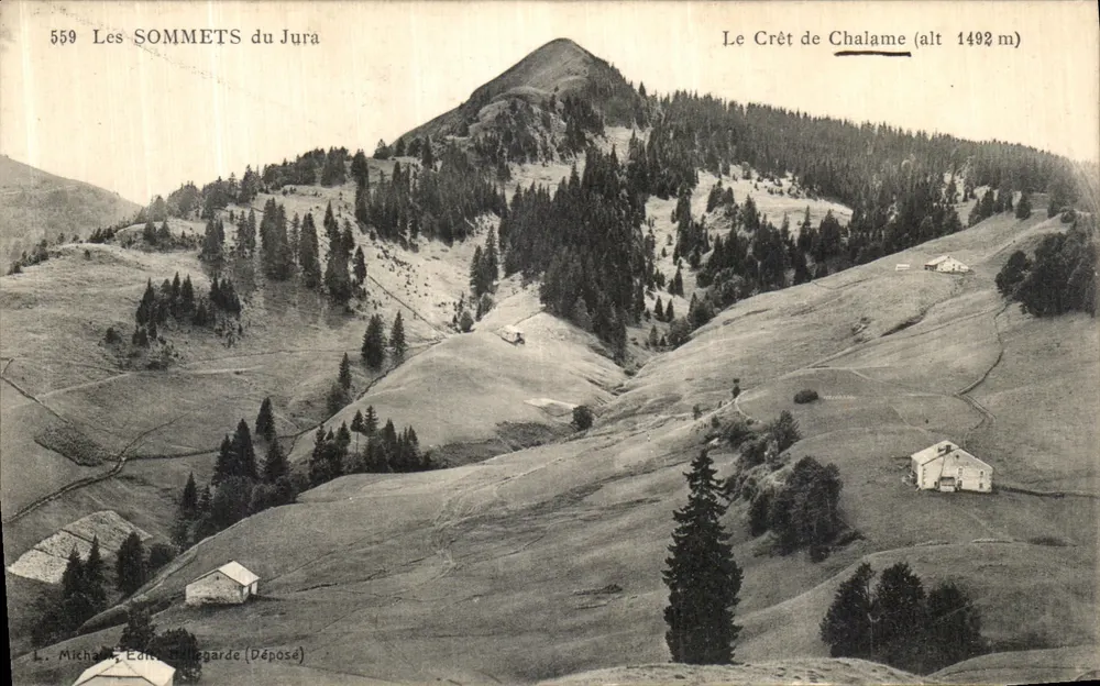 Le Crêt de Chalame (Höhe 1492 m) — Die GIPFEL des Jura — L. Michaux, Verlag Bullegarde (Deposé) - Vorderseite