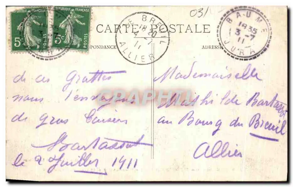 Baume-les-Messieurs — Die Eingangsbrücke zu den Höhlen — Edition Cler, Lons-le-Saunier - Rückseite