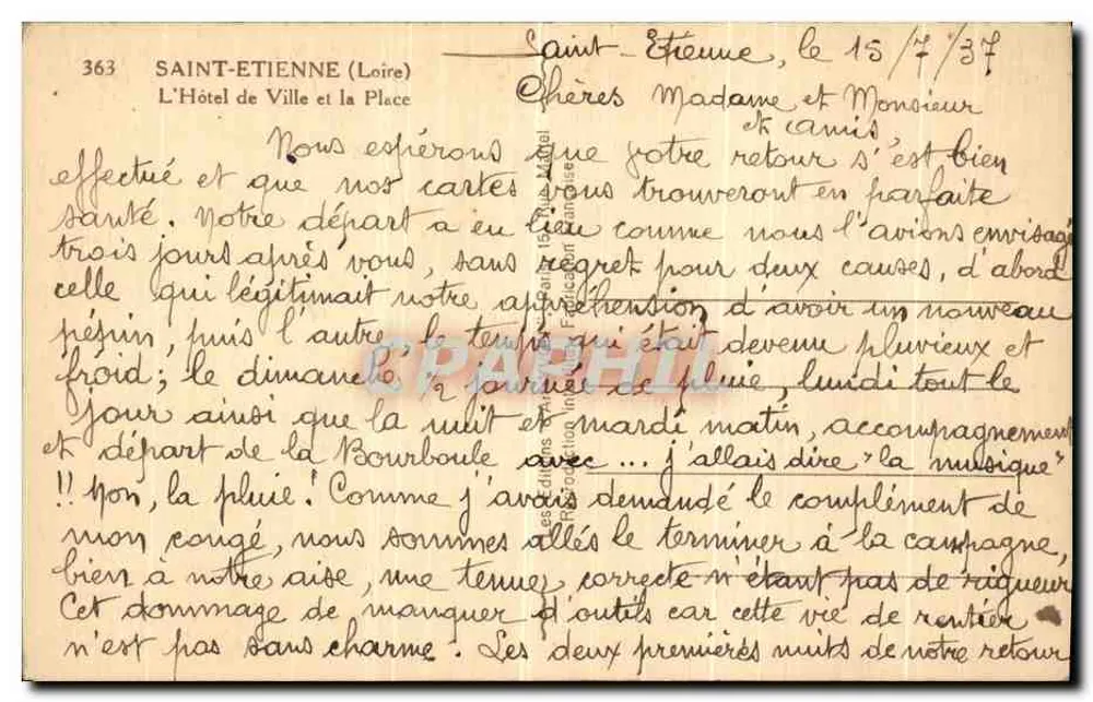 Saint-Étienne — Rathaus und Place — Verlag Y. VOR - Rückseite