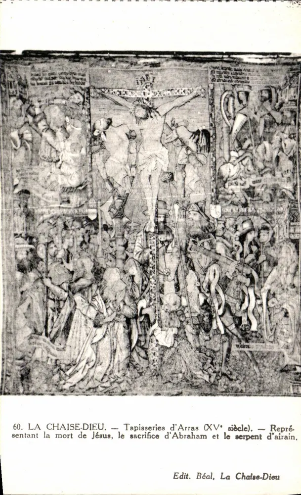 La Chaise-Dieu — Tapisserien von Arras (15. Jahrhundert) — Darstellung des Todes Jesu, des Opfers Abrahams und des bronzenen Schlangen - Vorderseite