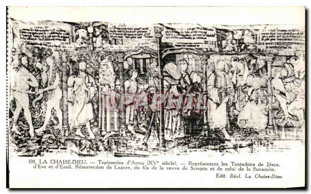 La Chaise-Dieu — Tapisserien von Arras (15. Jahrhundert) — Darstellungen der Versuchungen Jesu, Evas und Esaus, der Auferstehung Lazare, des Sohnes der Witwe von Sarepta und des Sohnes der Sunamiterin - Vorderseite