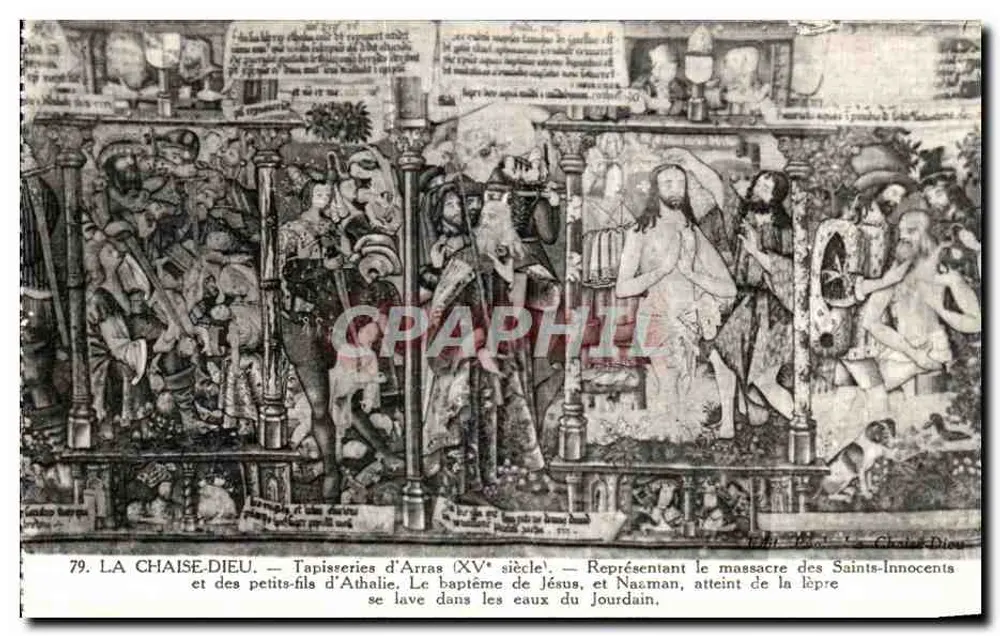 La Chaise-Dieu — Arras-Tapisserien (15. Jahrhundert) — Darstellungen des Massakers der Heiligen Unschuldigen, der Taufe Jesu und Naaman mit Leprosie - Vorderseite