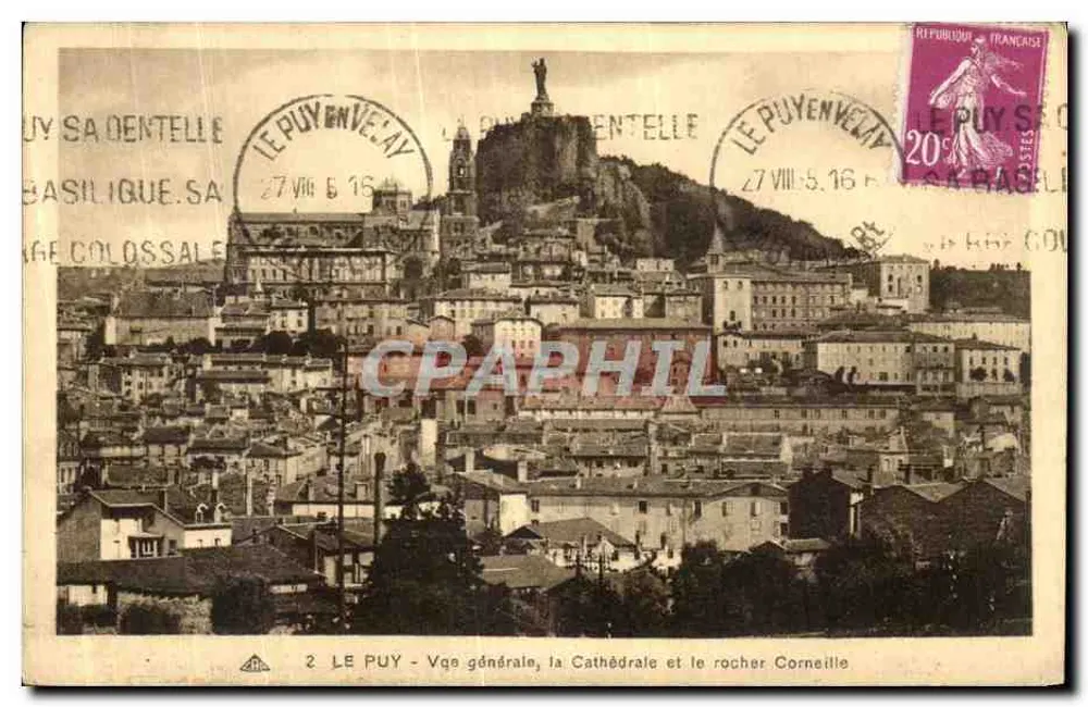 Le Puy - Allgemeiner Blick, die Kathedrale und der Felsen Cornelle — C° Alsaciennes des Arts Photographiques, Straßburg - Vorderseite