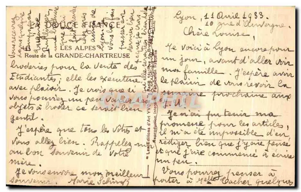 Estrada florestal — Alpes — Éditions d'Art Yvon - Verso