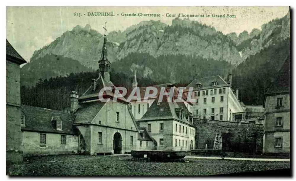 Grande-Chartreuse - Cour d'honneur und der Grand Som — Dauphiné — Éditeur F. Caude, Grenoble, n° 615 - Vorderseite