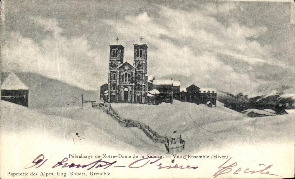 Pilgerreise Notre-Dame de la Salette — Gesamtaufnahme (Winter) — Papeterie des Alpes, Eug. Robert, Grenoble - Vorderseite