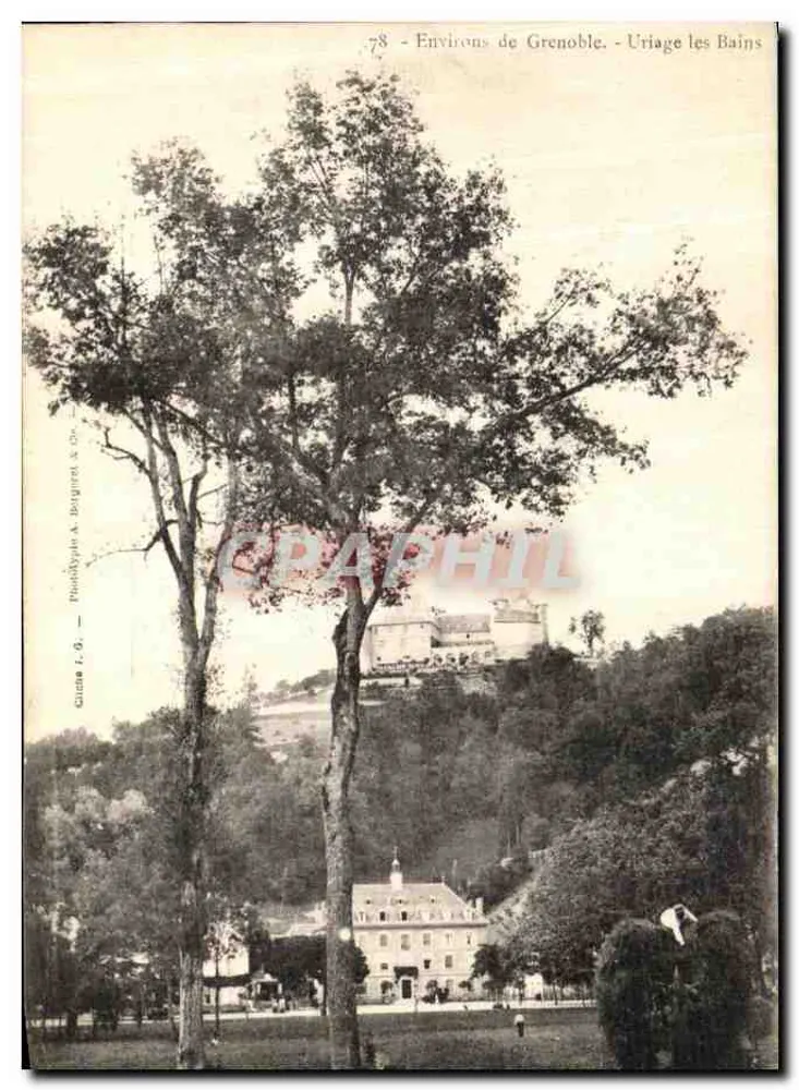 Uriage-les-Bains — Vista do castelo e do parque — Editor: Drouot & Bergéret & Cie - Frente