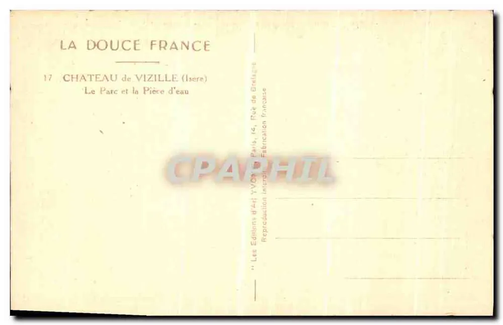 Castelo de Vizille — O Parque e a Pequena Lagoa — Les Éditions d'Yvon, Paris - Verso