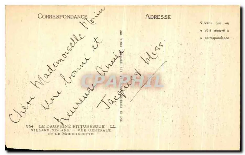 Villard-de-Lans — Allgemeiner Blick und Le Moucherotte — Verlag nicht sichtbar - Rückseite