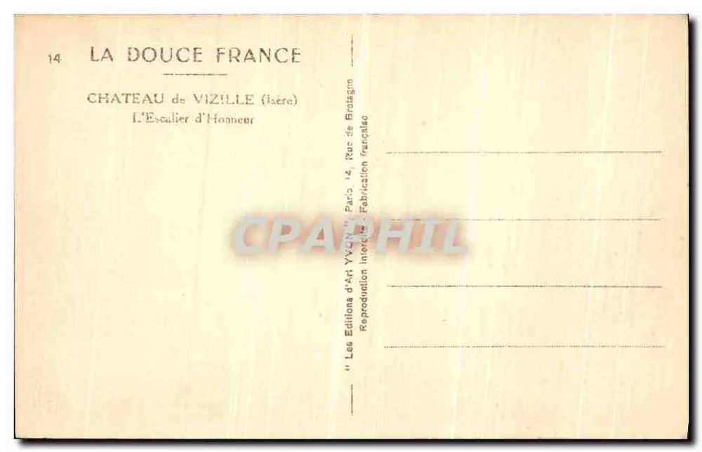 Castelo de Vizille — A Escada de Honra — Les Éditions d'Art Yvon, Paris - Verso