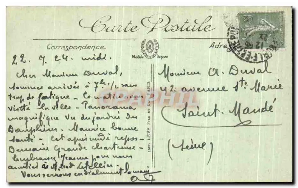 Vizille — Parque do Castelo — A Grande Cascata — LL. — N° 14 - Verso