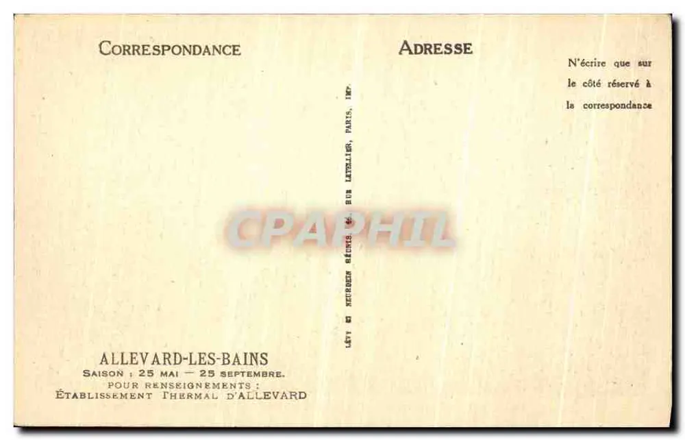 Allevard-les-Bains — O Splendid-Hotel (Masson, Arq.) — LL - Verso