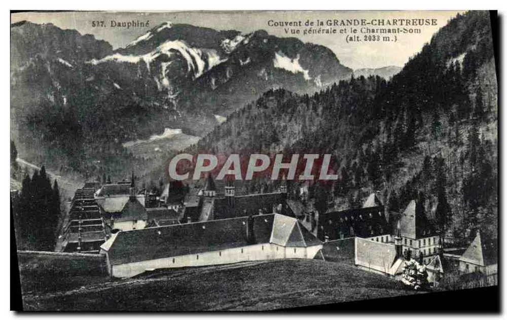 Kloster der Grande-Chartreuse — Allgemeiner Blick und der Charmant-Som (Höhe 2033 m.) — Verlag Bourcier, Grenoble - Vorderseite