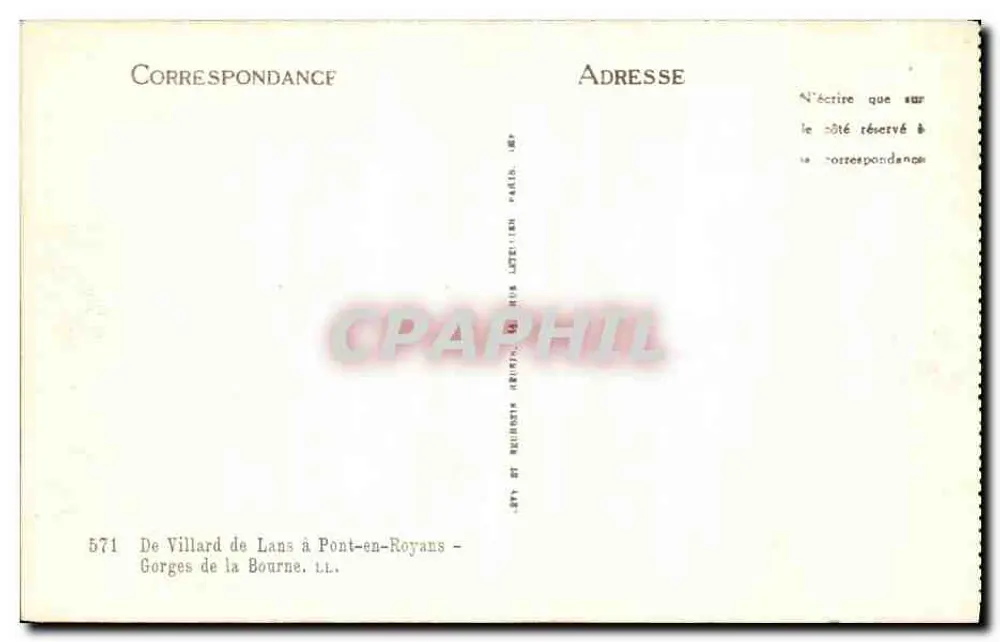 Gorges de la Bourne — Pont-en-Royans — Verlag Villard de Lans, Nummer 571 - Rückseite