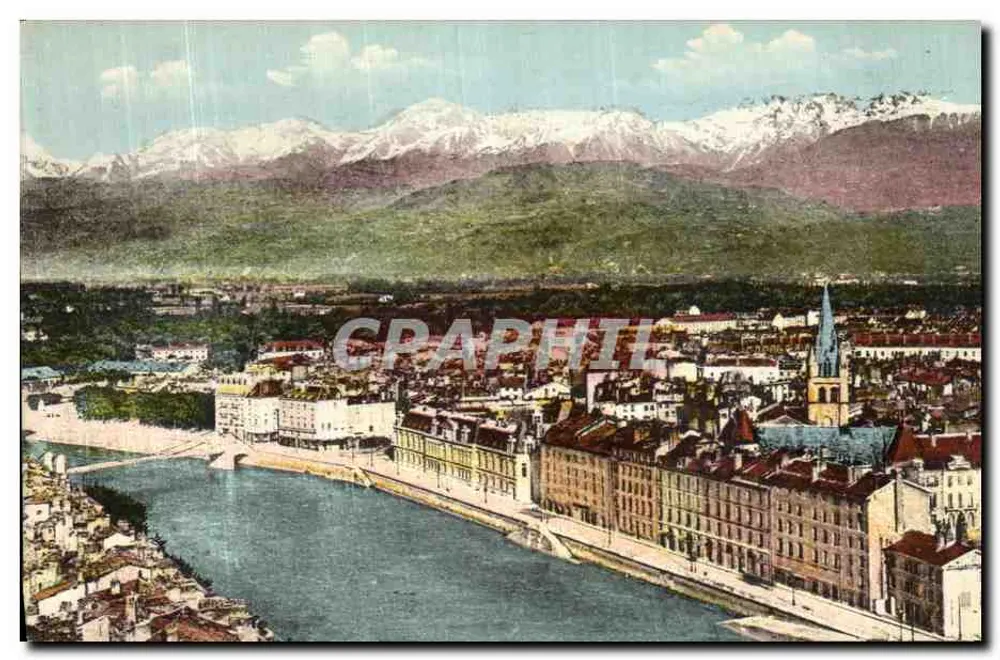 Vista de Grenoble — com montanhas nevadas — editor não identificado - Frente