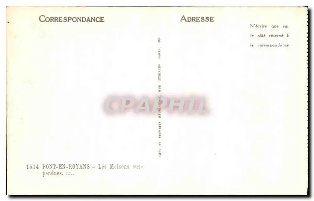 Pont-en-Royans — As Casas Suspensas — Editor: L. Letellier, Paris - Verso