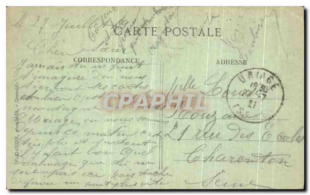 Uriage-les-Bains — O Castelo — F. Gaude, editor, n° 651 - Verso