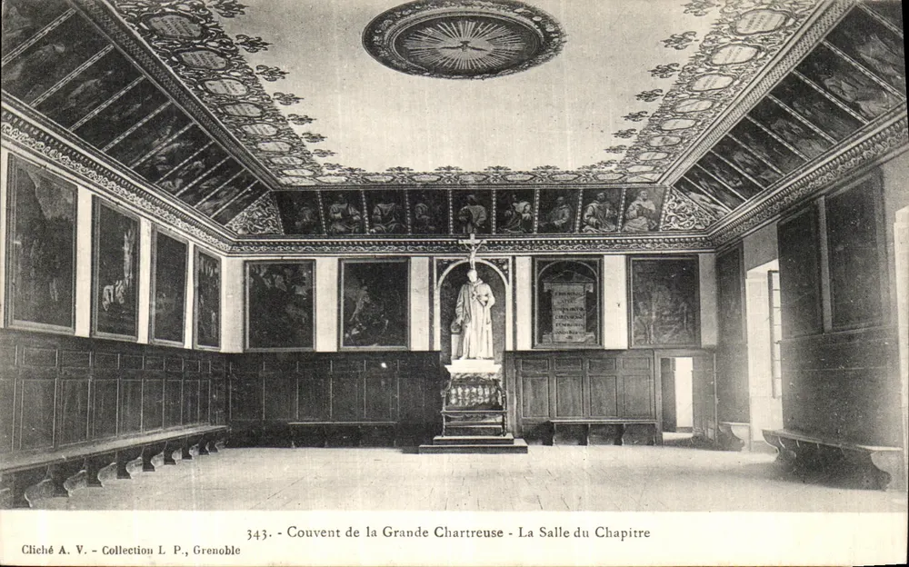 Kloster der Grande Chartreuse — Die Kapitelhalle — Cliché A.V., Sammlung L.P., Grenoble, Nr. 343 - Vorderseite
