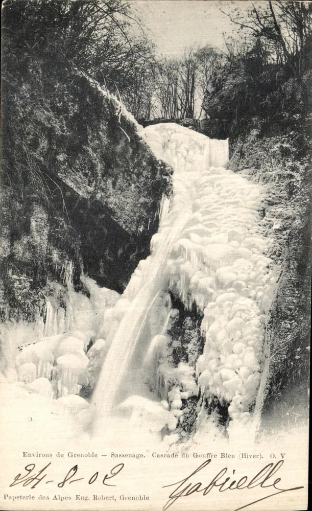 Umgebung von Grenoble — Sassenage — Wasserfall des Gouffre Bleu (Winter). O.V. — Papeterie des Alpes Eng. Robert, Grenoble - Vorderseite