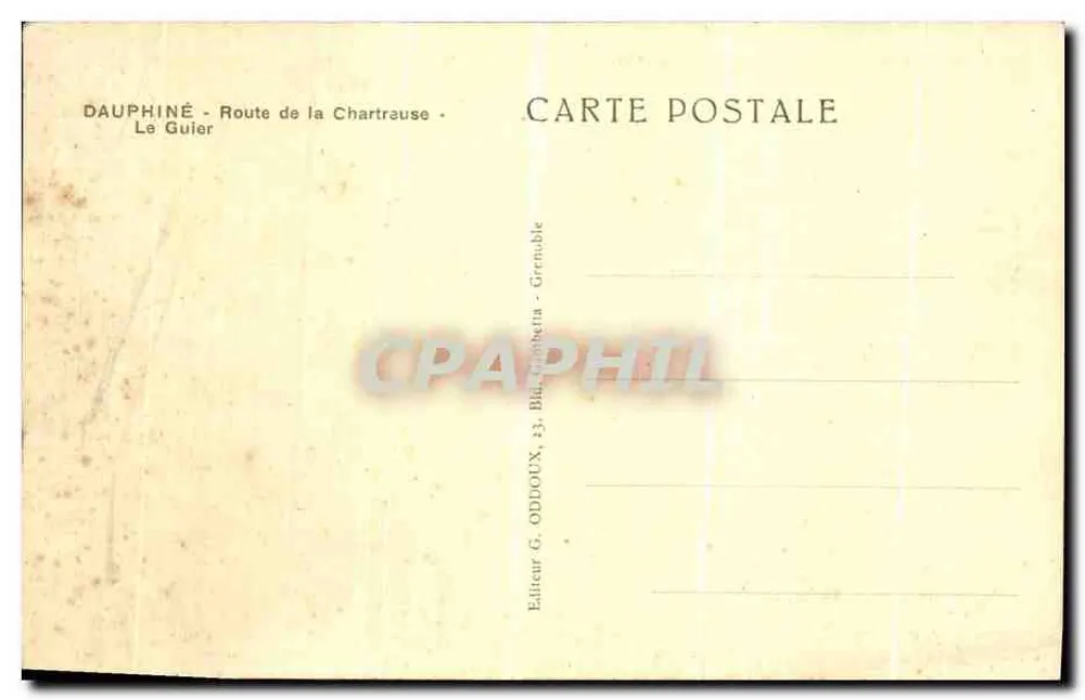 Dauphiné - Rota da Chartrause - Le Guier — Editor G. Oddouux, Grenoble - Verso