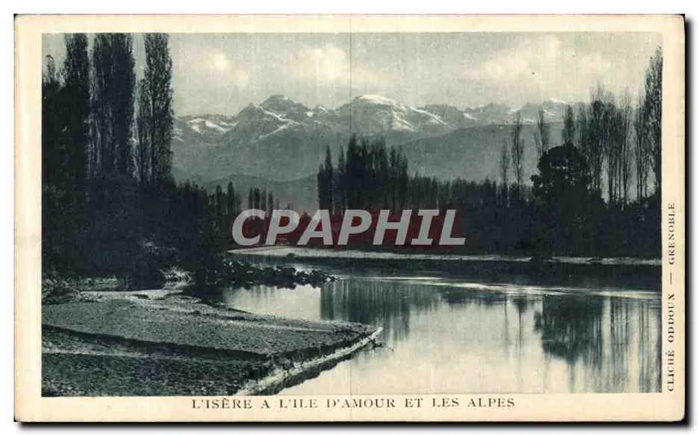 Die Isère bei Île d'Amour und die Alpen — Cliché Oddoux — Grenoble - Vorderseite