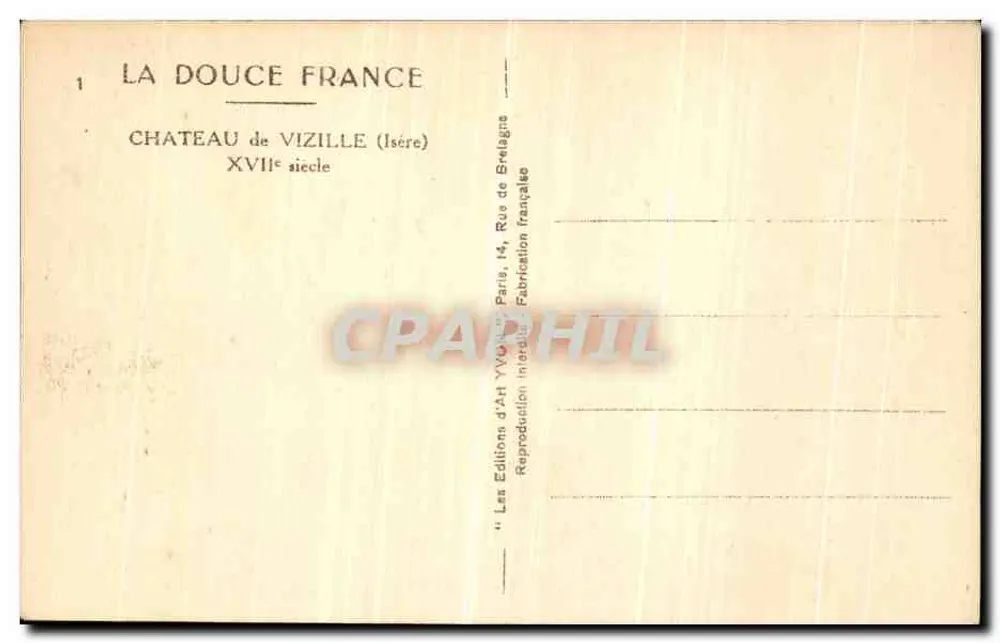 Zamek w Vizille — Isère, XVII wiek — Les Éditions d'Art YVO17 - Rewers