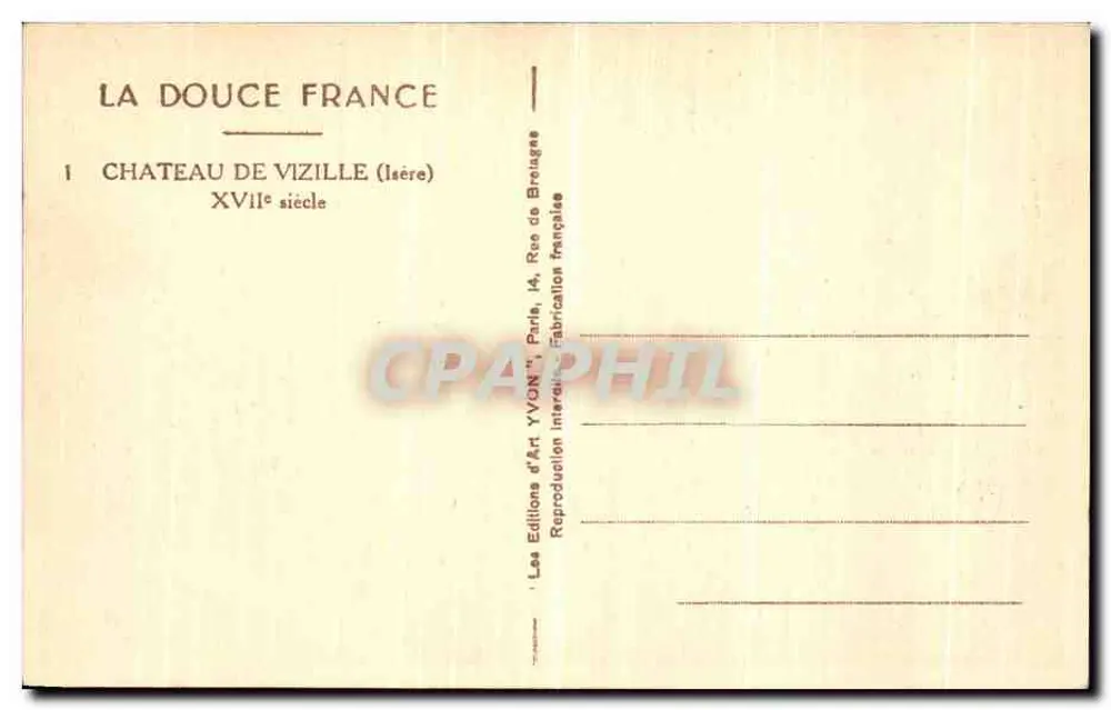 Castelo de Vizille — Isère — Éditions d'Art Yvon, Paris - Verso