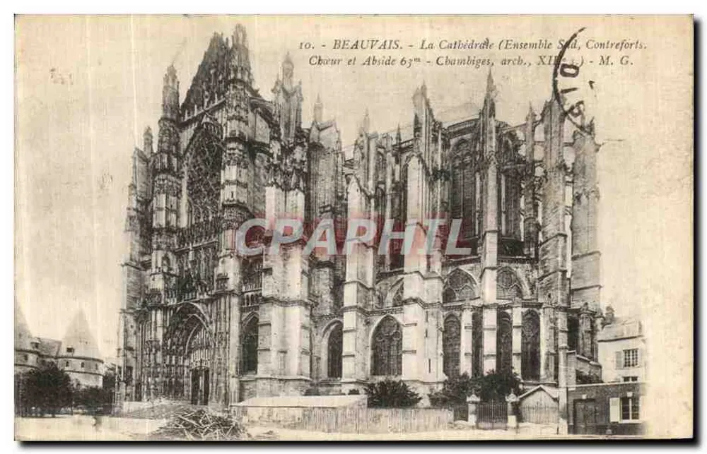 Beauvais - A Catedral (Conjunto Sul, Contraventos. Nave e Abside de 63m - Chambiges, arquiteto, XII.) - M. G. - Frente
