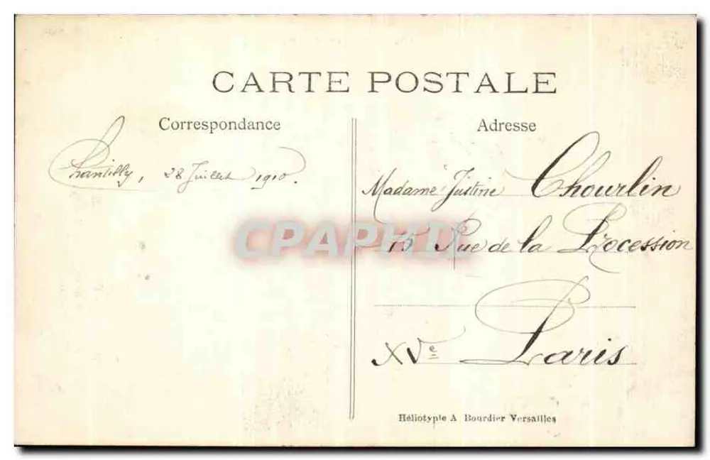 Castelo de CHANTILLY — Fachada Norte — Héliotype A Bourdier Versailles - Verso